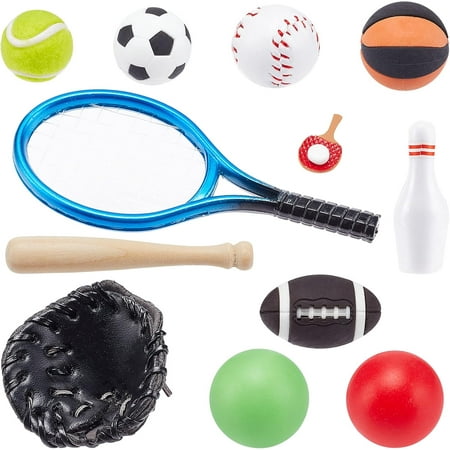 24 Pcs Miniature Sports Set Mini Baseball Tennis Football Basketball Rugby Bowling Table Tennis Ball Clubs Ball Bats Mini House Decoration Accessories for Collection Multi-color