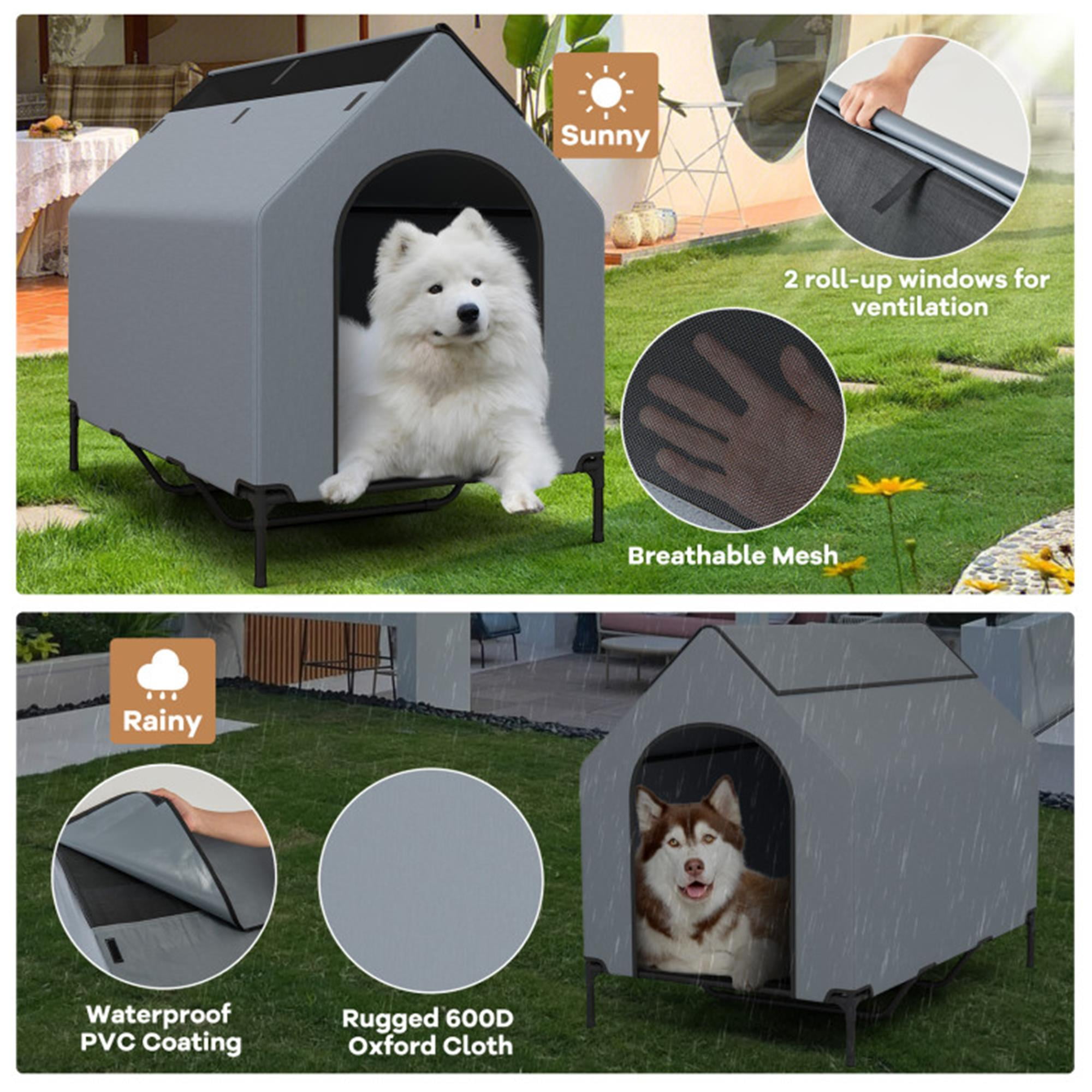 Pefilos 52" Dog House for Large Dogs, Outside Elevated Dog Bed, Weatherproof Dog Kennel for Indoor and Outdoor, Portable Dog Shelter Cot with Ventilated Windows, Gray Pefilos 52" Dog House for Large Dogs, Outside Elevated Dog Bed, Weatherproof Dog Kennel for Indoor and Outdoor, Portable Dog Shelter Cot with Ventilated Windows, Gray