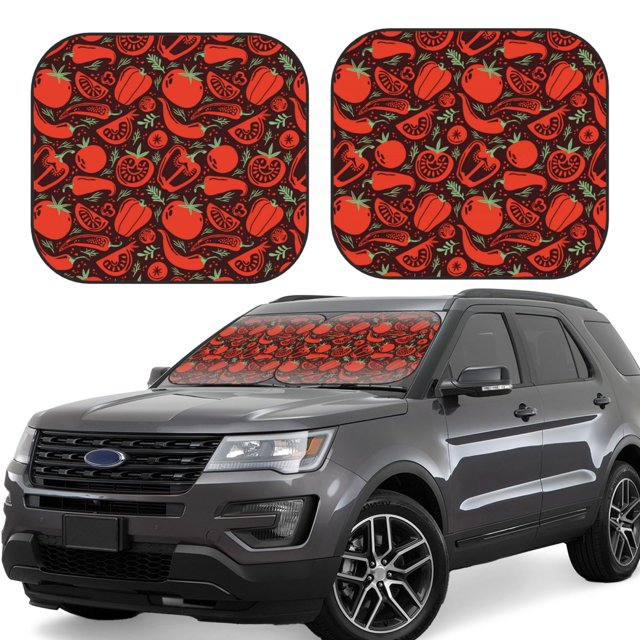 Fotbe Tomatoes And Chili Juego de 2 Piezas de Parasoles para Parabrisas | Bloqueador Solar para Auto | Accesorios Plegables para Protección Solar Interior-Large