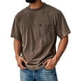 thumbnail image 2 of Qwertyu Mens Oversized Tshirt Casual Mens Washed Cotton Shirts Loose Fit Short Sleeve Crewneck Vintage Fashion Tops with Pocket Brown XL, 2 of 4