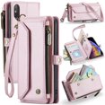 thumbnail image 1 of Funda tipo cartera para iPhone XS Max con bloqueo RFID, tarjetero, cremallera y ranura para billetes, correa de hombro magnética de piel sintética suave para mujer, 1 of 10