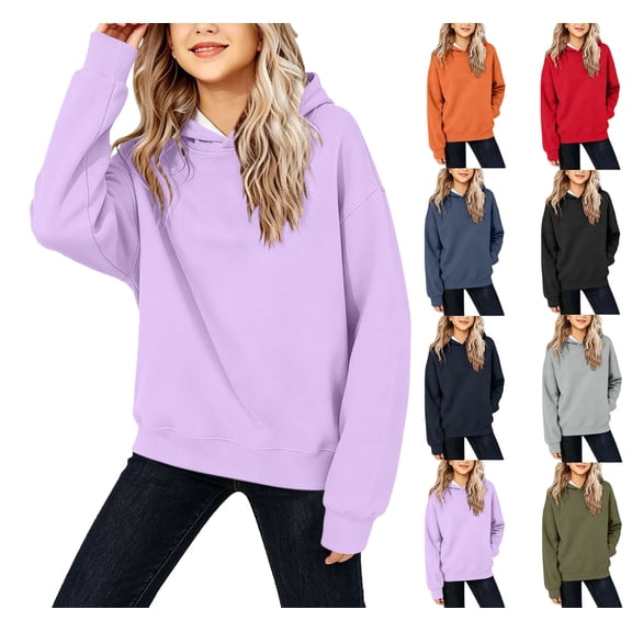 WAVSUF Kids Girls Hoodie with Pockets Soft Cotton Long Sleeve Fall Casual Sweatshirts Purple 10-12