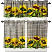 Sunflower Kitchen Curtains and Valances Set Farmhouse Rustic Wood Curtains Set Floral Kitchen Window Curtains Tier and Valance Curtain Set for Bedroom Living Room 54x18 & 27x24x2, 3 Panel