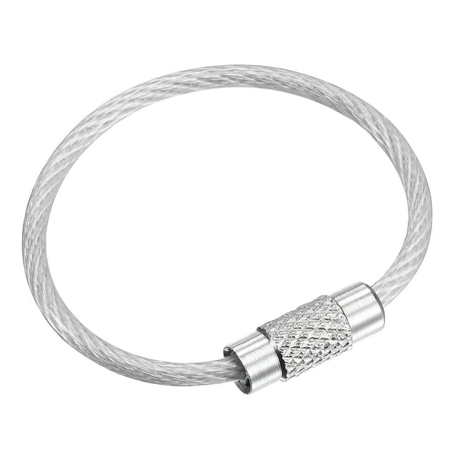Unique Bargains 90mm Longueur PVC Revêtu en Acier Inoxydable Boucle Porte-Clés Câble Argent 4 Comte