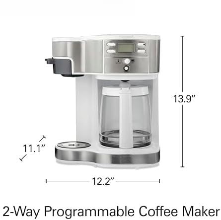 2-Way Programmable Coffee Maker, 12 Cup Glass Carafe And Single Serve Coffee Maker, White with Stainless Steel Accents, 49933