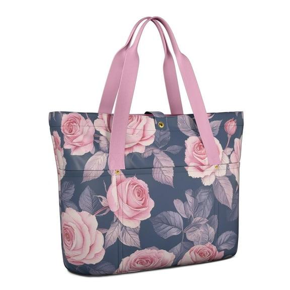 Tote Bag for Women - Pioneer Flower Shoulder Bag - Large Utility Work Duffle Bag with Zipper Handbag for Travel, Work, Sprots
