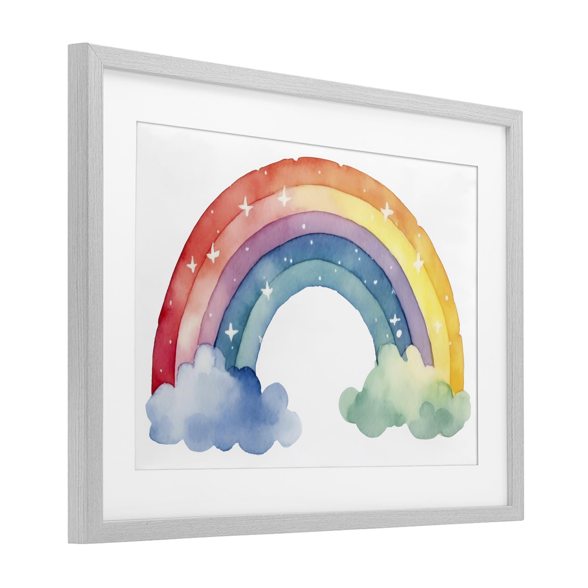 Stupell Industries Colorful Rainbow with White Stars Gray Framed Print Under Glass, design by Creative Studio