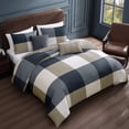 thumbnail image 6 of Bebejan Checkered Navy Tan 5 Piece Comforter Set, Blue, King, 100% Cotton Sateen, Reversible, All Season, Cozy Comfort, 6 of 10