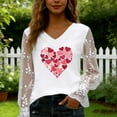 thumbnail image 5 of Valentines Day Gifts for Her Cute V-Neck Lace Insert Blouse Long Sleeve Floral Valentines Print Outfits Delicate Feminine Clothing Romance Soft Tops, 5 of 6