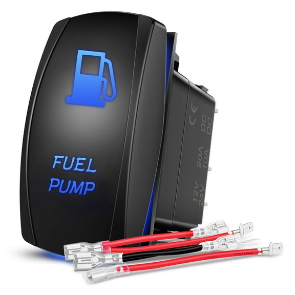 Nilight Fuel Pump Rocker Switch Led Light Bar Switch 5 Pin Laser On Off SPST switches 20A/12V 10A/24V Switch Blue with Jumper Wires Set for Cars Trucks Boats ATVs UTVs RVs, 2 Years Warranty