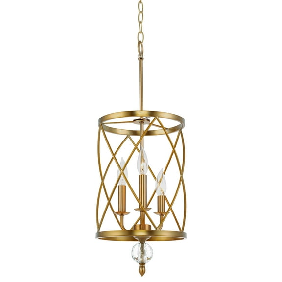 Kira Home Eleanor 27" Traditional 3-Light Chandelier, Cylinder Foyer Pendant Light, Adjustable Height, Warm Brass Finish
