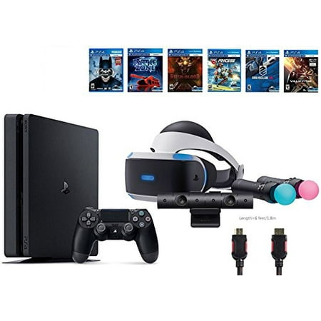 PlayStation VR Start Bundle 10 Items:VR Start Bundle,Sony PS4 Slim 1TB Console - Jet Black,6 VR Game Disc Until Dawn:Rush of Blood, EVE:Valkyrie,Battlezone,Batman:Arkham VR,