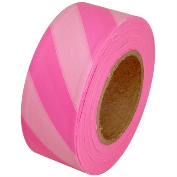 Tape Planet Fluorescent Pink and White Safety Striped Flagging Tape 1 3/16" x 150 ft Roll Non-Adhesive