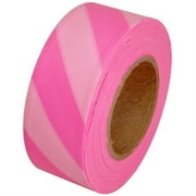 Tape Planet Fluorescent Pink and White Safety Striped Flagging Tape 1 3/16" x 150 ft Roll Non-Adhesive