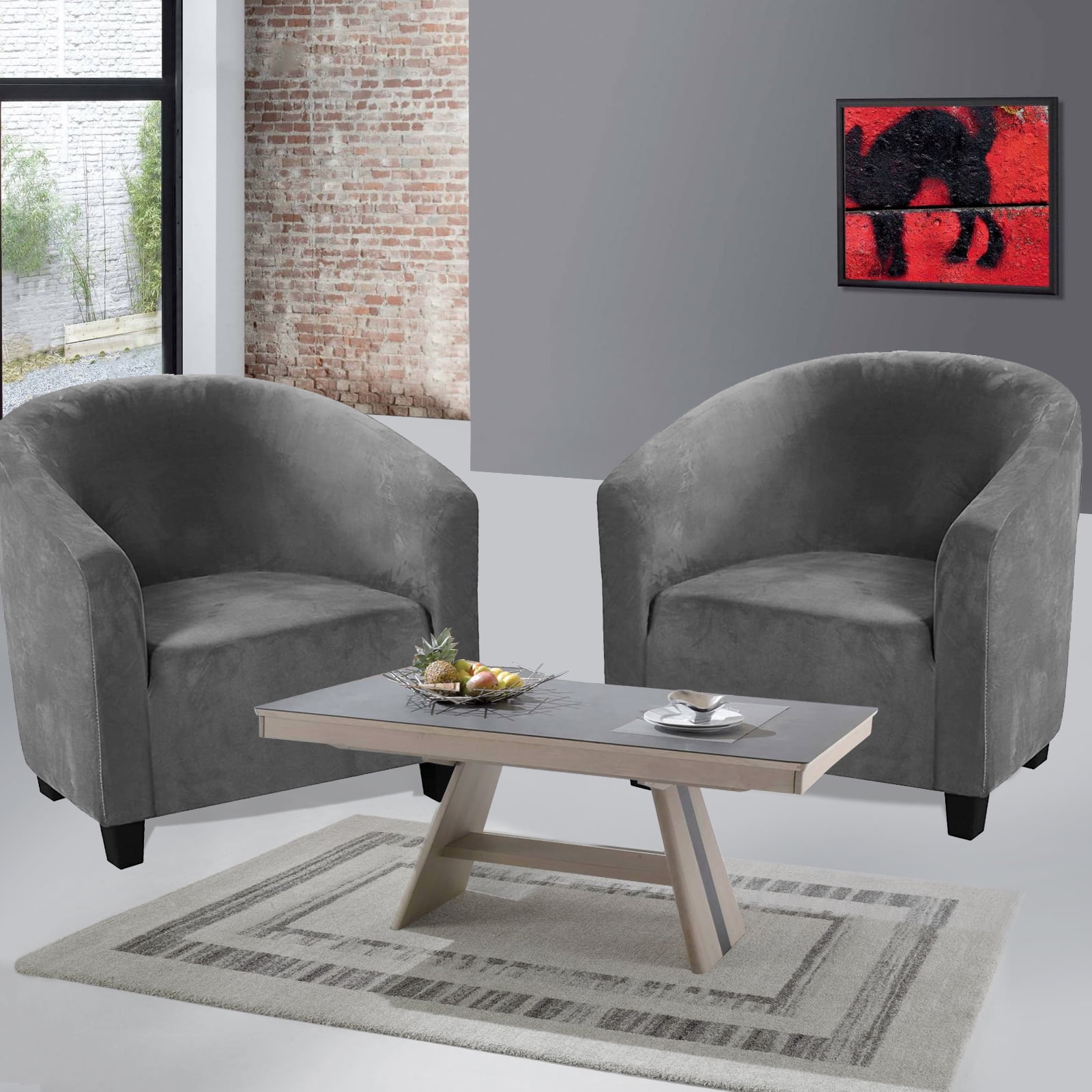 CJC Stretch Velvet Sofa Cover Club Chair Slipcover Plush Chair Covers, Spandex Elastic Armchair Couch Cover Sofa Furniture Protector for Bar Counter Living Room Internet Cafes Hotel