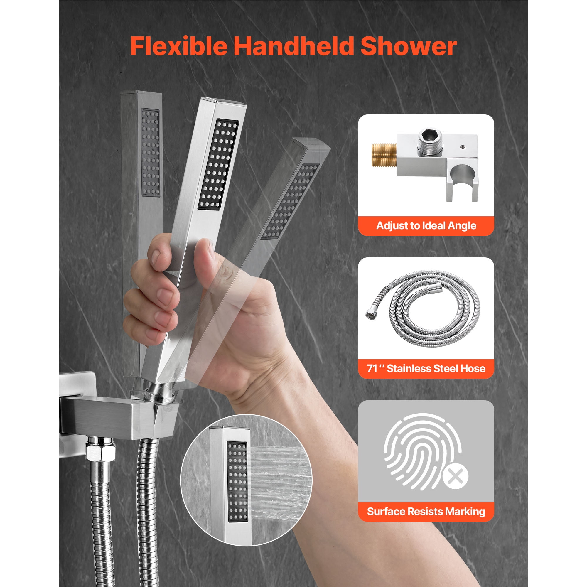 KFFKFF Shower Faucet Set with 12-Inch Square Rain Shower Head and Handheld Spray, Wall-Mounted Bathroom Fixtures with Brass Valve and Trim Kit, Brushed Nickel Finish