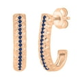 thumbnail image 1 of Dazzlingrock Collection Round Blue Sapphire Between Metal Zigzag Line Pushback Hoop Earrings for Women (Color Blue, Clarity Highly Included) in 14K Rose Gold, 1 of 1