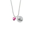 thumbnail image 2 of Delight Jewelry Hot Pink Crystal Heart Silvertone Script Initial Disc - K - Charm Necklace, 20"+3", 2 of 4