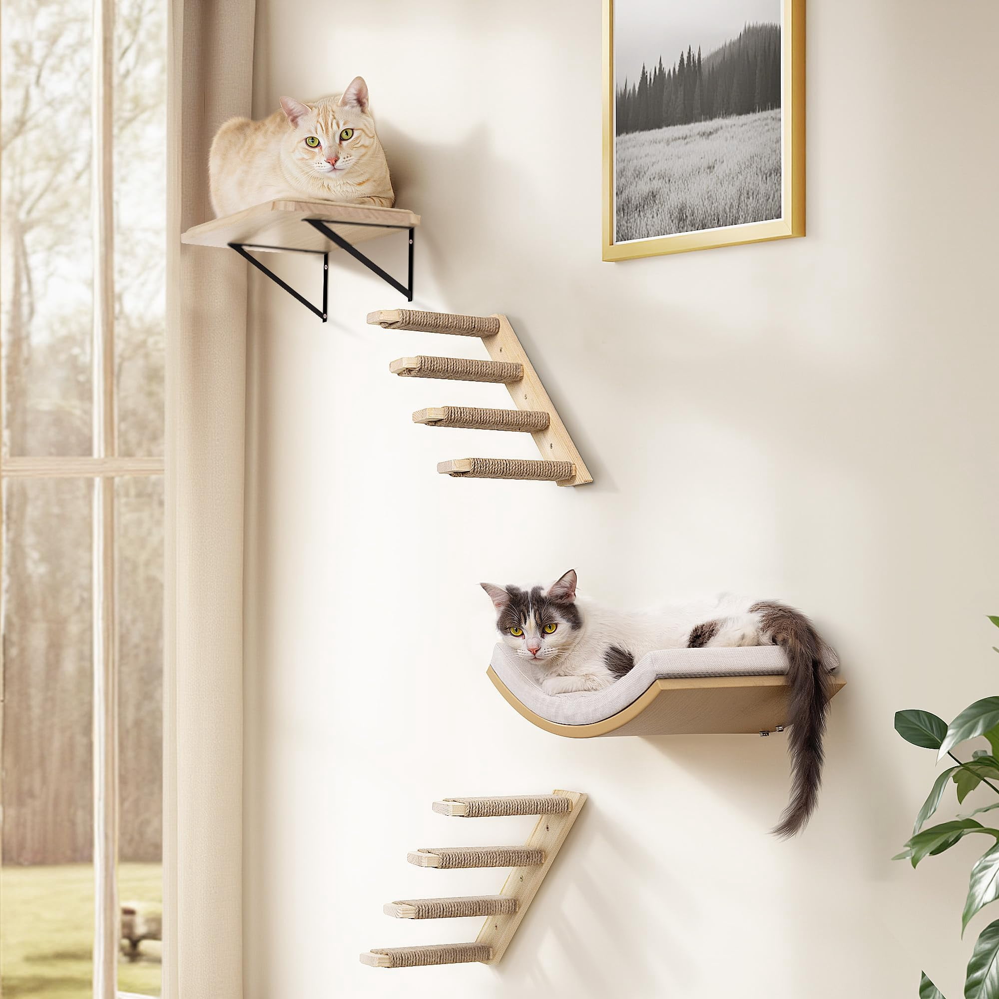 Cat Wall Climbing Furniture Set Foam/Felt-Wood 1 Curved Bed 1 Shelf 2 Ladders