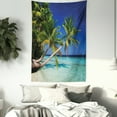 thumbnail image 3 of Tropical Tapestry, Exotic Maldives Beach with Palms Paradise Coast Vacation Scenery, Wall Hanging for Bedroom Living Room Dorm Decor, 40W X 60L Inches, Blue Turquoise Fern Green, by Ambesonne, 3 of 5
