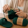 thumbnail image 3 of Cotton Yarn for Crochet with Soft T-Shirt Material, 1 Skein, Dark Green, for Beginners Making Baskets and Slippers, Crafting Yarn, 3 of 4