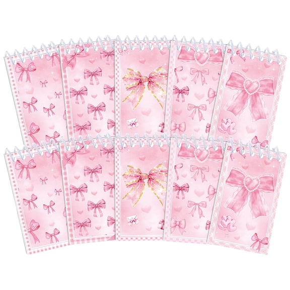 Pink Bow Spiral Notebook 10Pcs Portable Coil Notebook Mini Notepad Back To Gift Supplies Office Stationary