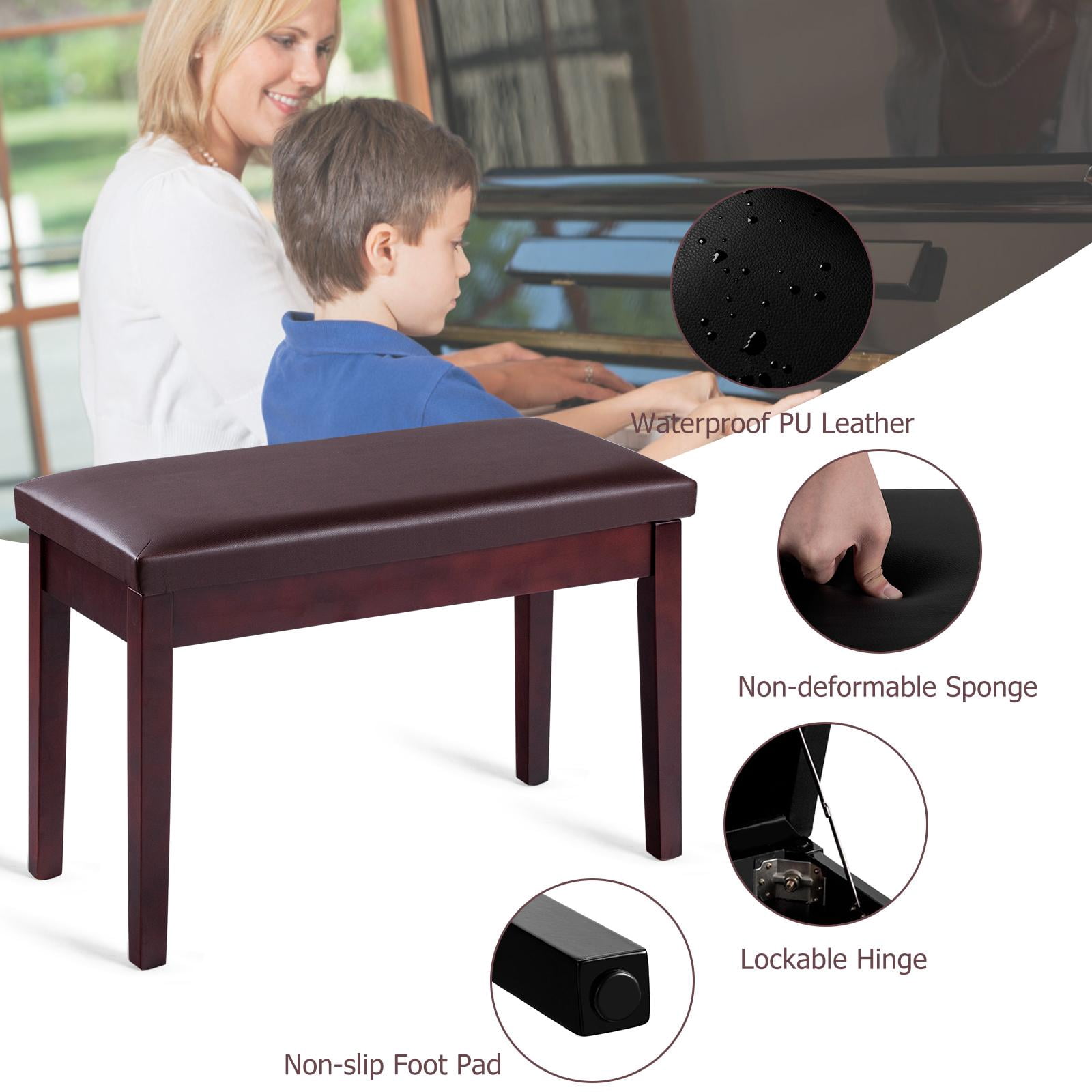 Giantex Piano Bench w/Seat Storage Cabinets, PU Leather Piano Bench, Wooden Piano Stool w/Locking Hinge, Perfect for Pianist, Beginner, Home & Comercial Use, Coffee