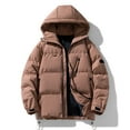 thumbnail image 2 of TFEOQRY Men's Winter Hooded Padded Coats Fashionable Thickened Thermal Solid Color Long Sleeve Heavy Coat Zipper Casual Outcoat Coffee, 2 of 8