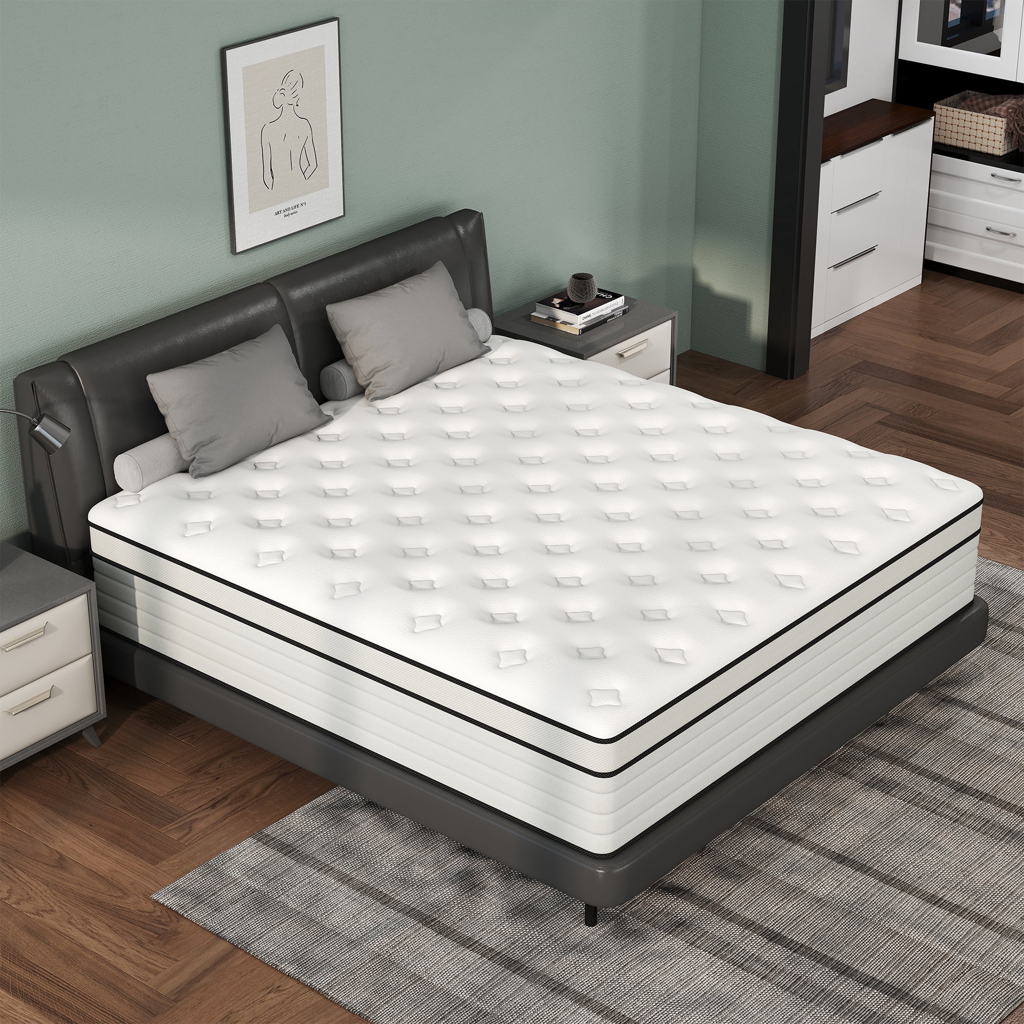 CICIMLU 14 inch King Mattress,Medium Firm Hybrid Mattress in a Box,Adult