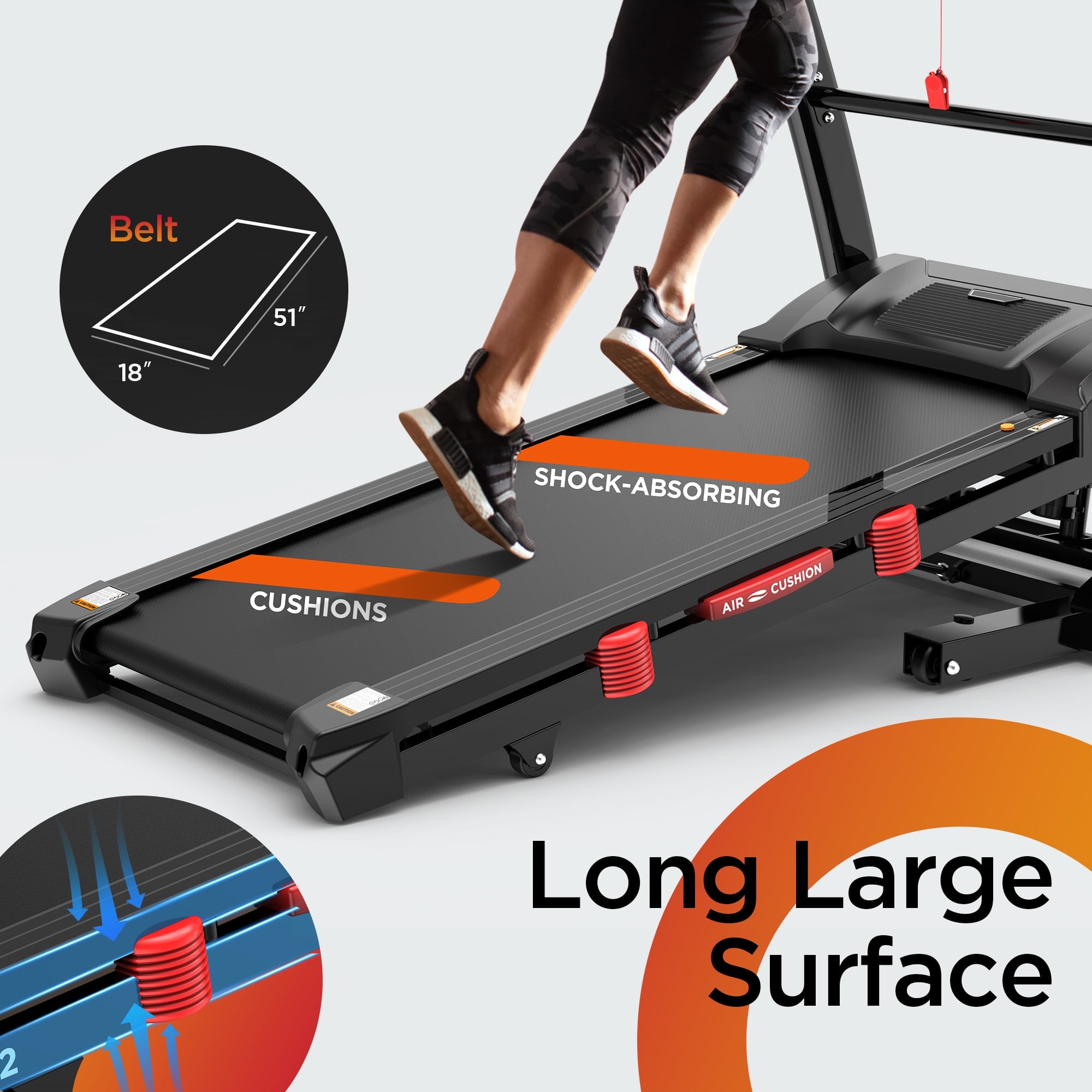 300LBS Capacity Treadmill, 4.75HP Folding Treadmill w/ 15% Auto Incline, 10MPH Portable Treadmill for Home Walking Running, Fun workouts w/ APP, 64+6+1 Programs, 6-point Shock Absorption System