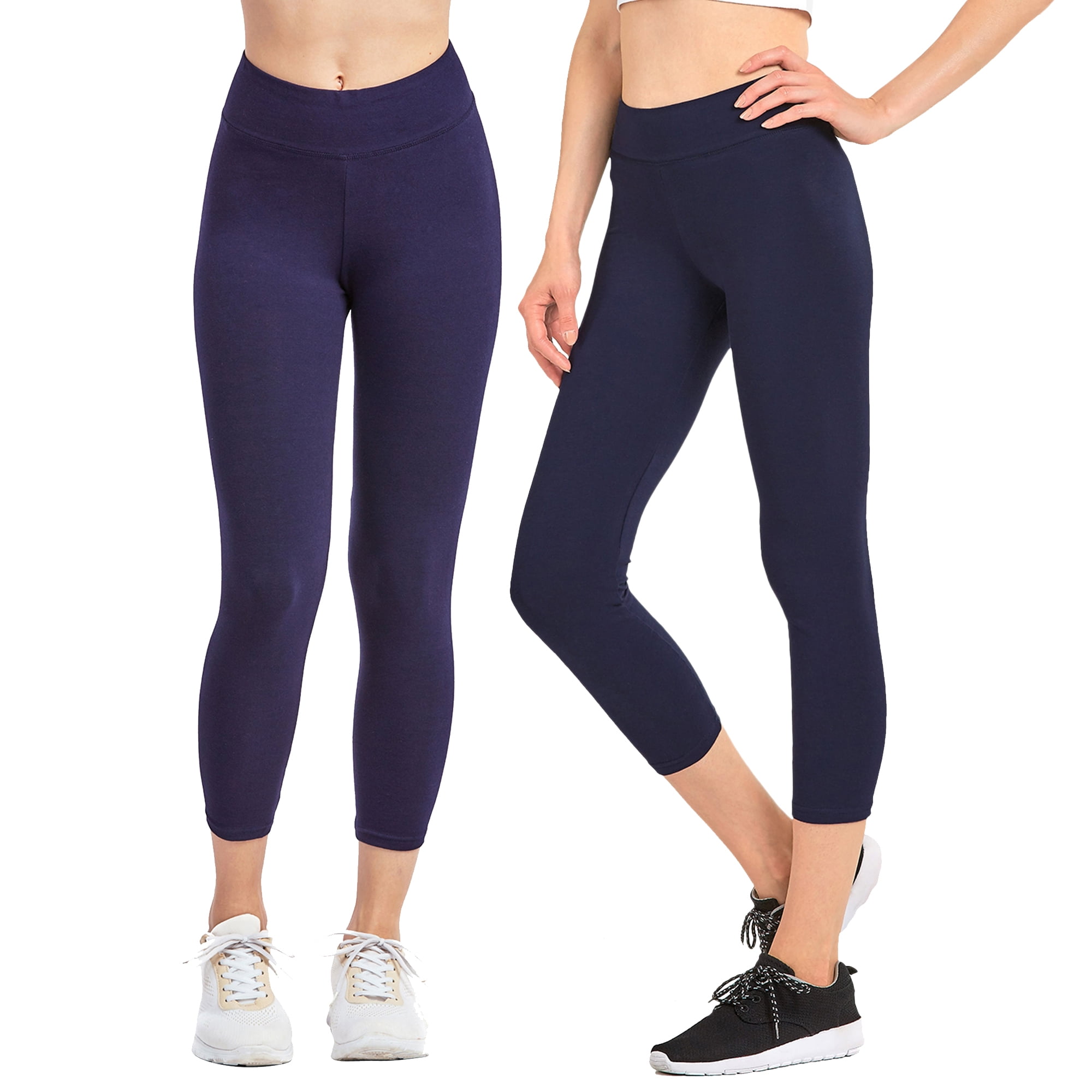 Thelovely Women And Plus Soft Cotton Active Stretch Capri Length Lightweight Leggings 2pk Navy