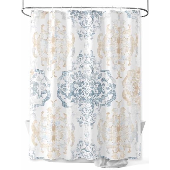 Fsddascl Blue Yellow Floral Shower Curtain Set - 36" x 78" Washable Bathtub Curtain with 12 Hooks, Vintage Abstract Art Waterproof Fabric Stall Shower Curtains for Bathroom/Bathtub Décor