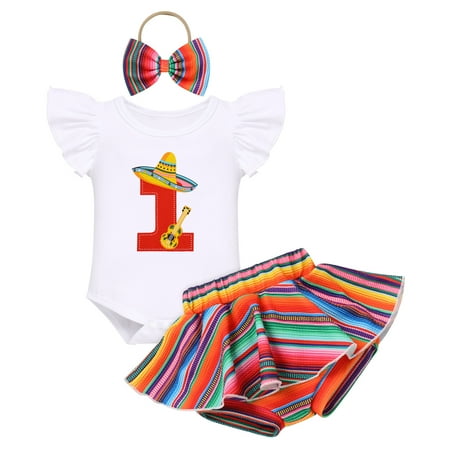 

IBTOM CASTLE Baby Girls 1st Birthday Outfit Sunflower Peach Romper + Ruffled Short Pants + Headband Summer Clothes Set 3-Piece 6-12 Months Mexico