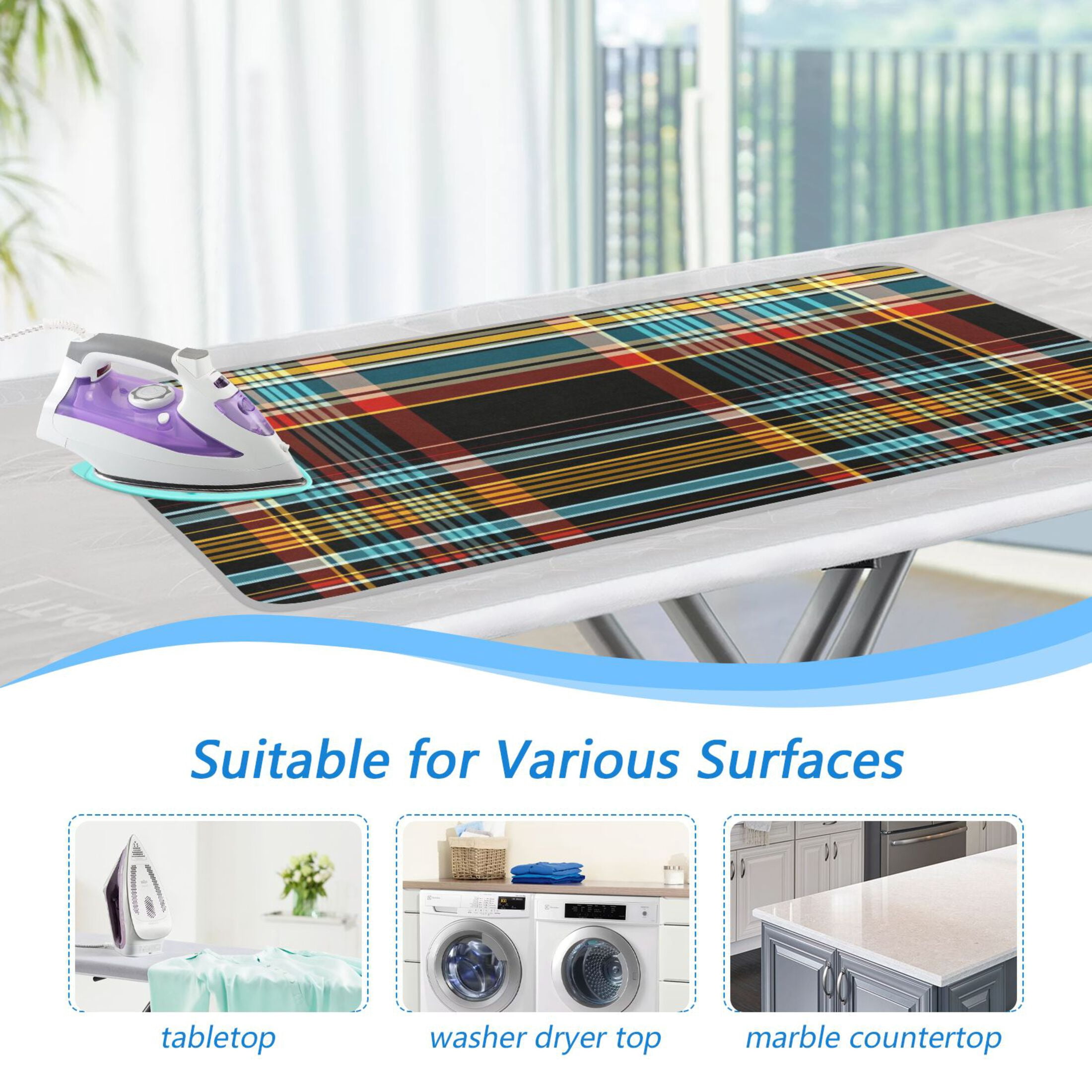 Black Plaid Pattern Ironing Mat Blanket for Table Top Travel Portable Ironing Board Pad 47.2x27.6 Inch