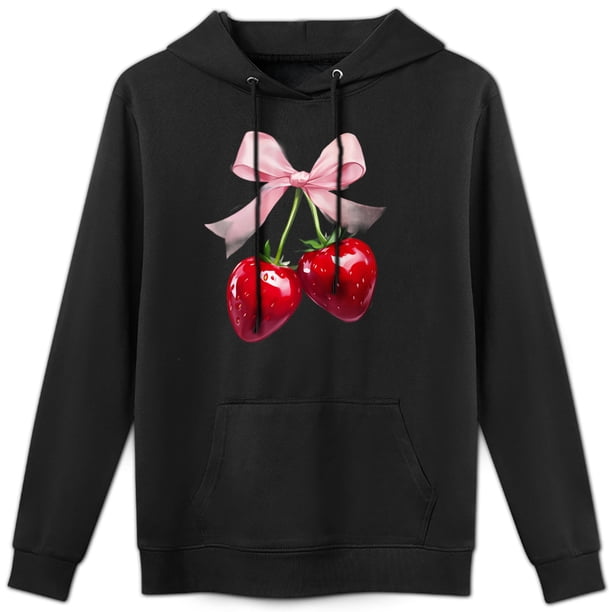 Sudadera con capucha, dulce y fresca, con lazo rosa de fresa para niña, de algodón agradable para la piel, top informal unisex.