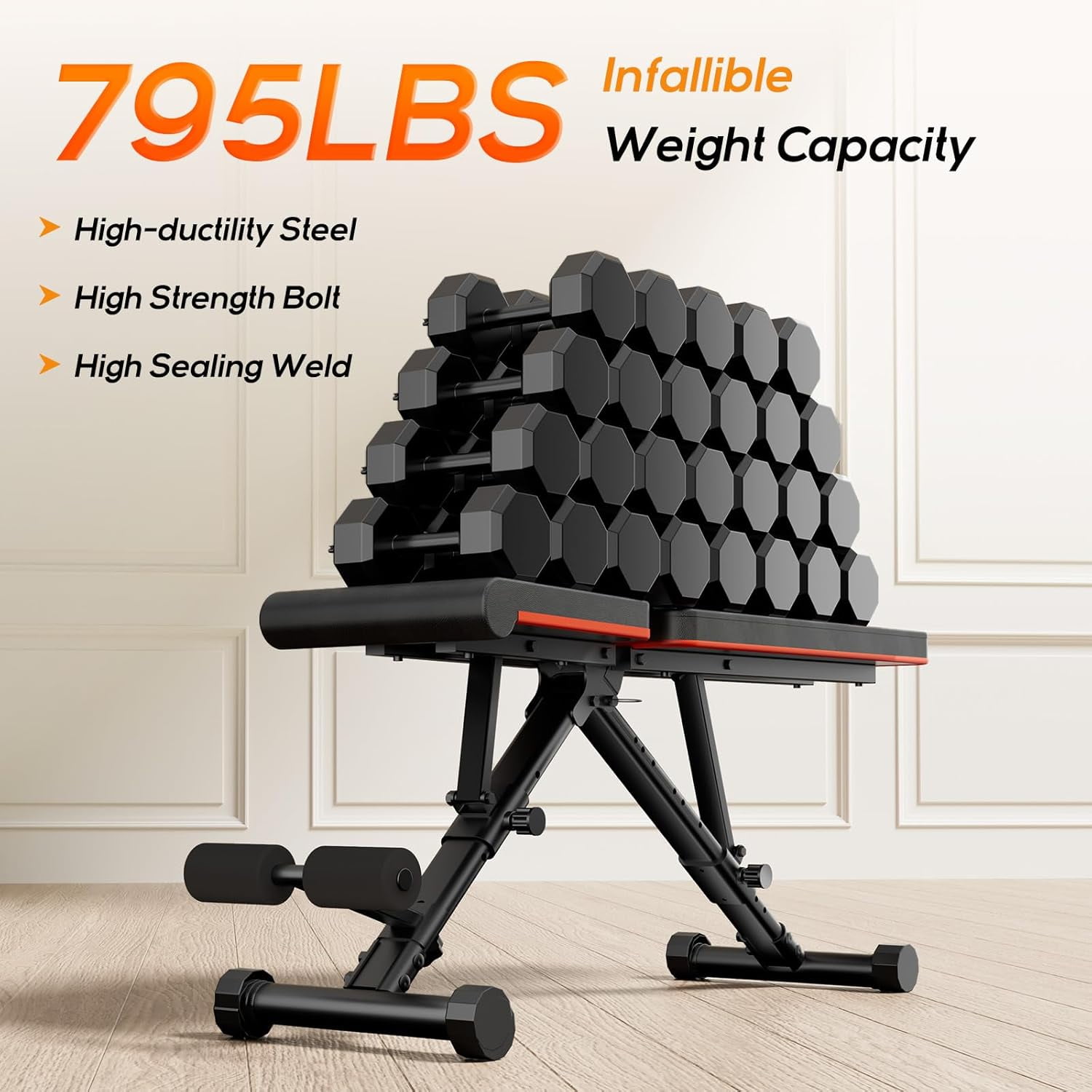 Adjustable Weight Bench, 795LBS Capacity Foldable Workout Bench for Home Gym, Incline Decline Bench Press for Full Body Strength Training