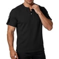 thumbnail image 5 of LEKWK Mens Henley T Shirt Short Sleeve Button Placket Raglan Shoulder Sleeve Tab Detail Lightweight Stretch Casual Workout Travel Daily Summer Tops Shirts Tees Black S, 5 of 6