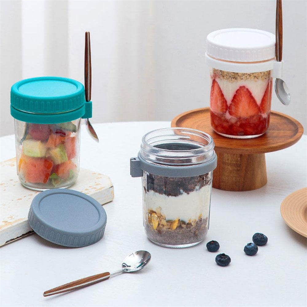 Zubebe 6 Pcs 9.5 Oz Small Glass Jar with Screw Lid Clear Round Glass Jars  Overnight Oats Containers with Lids Dressing Container Mason Jars for