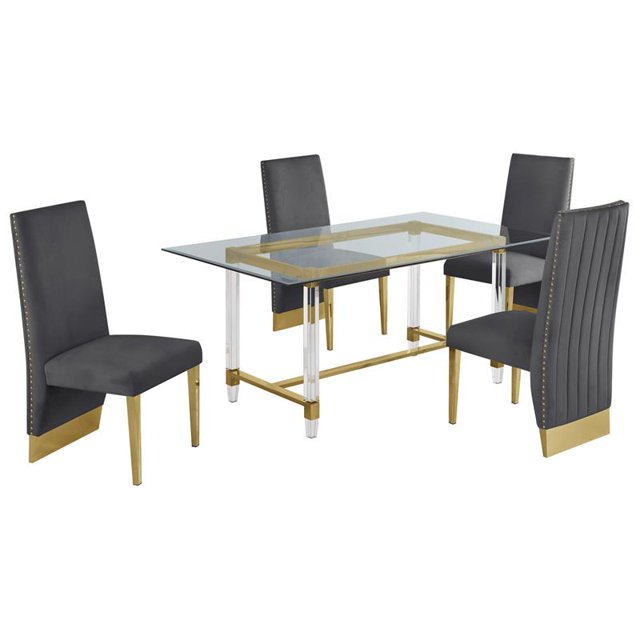 5pc. 68" x 40" Glass Dining Set with 4 Chairs and Gold Stainless Steel
