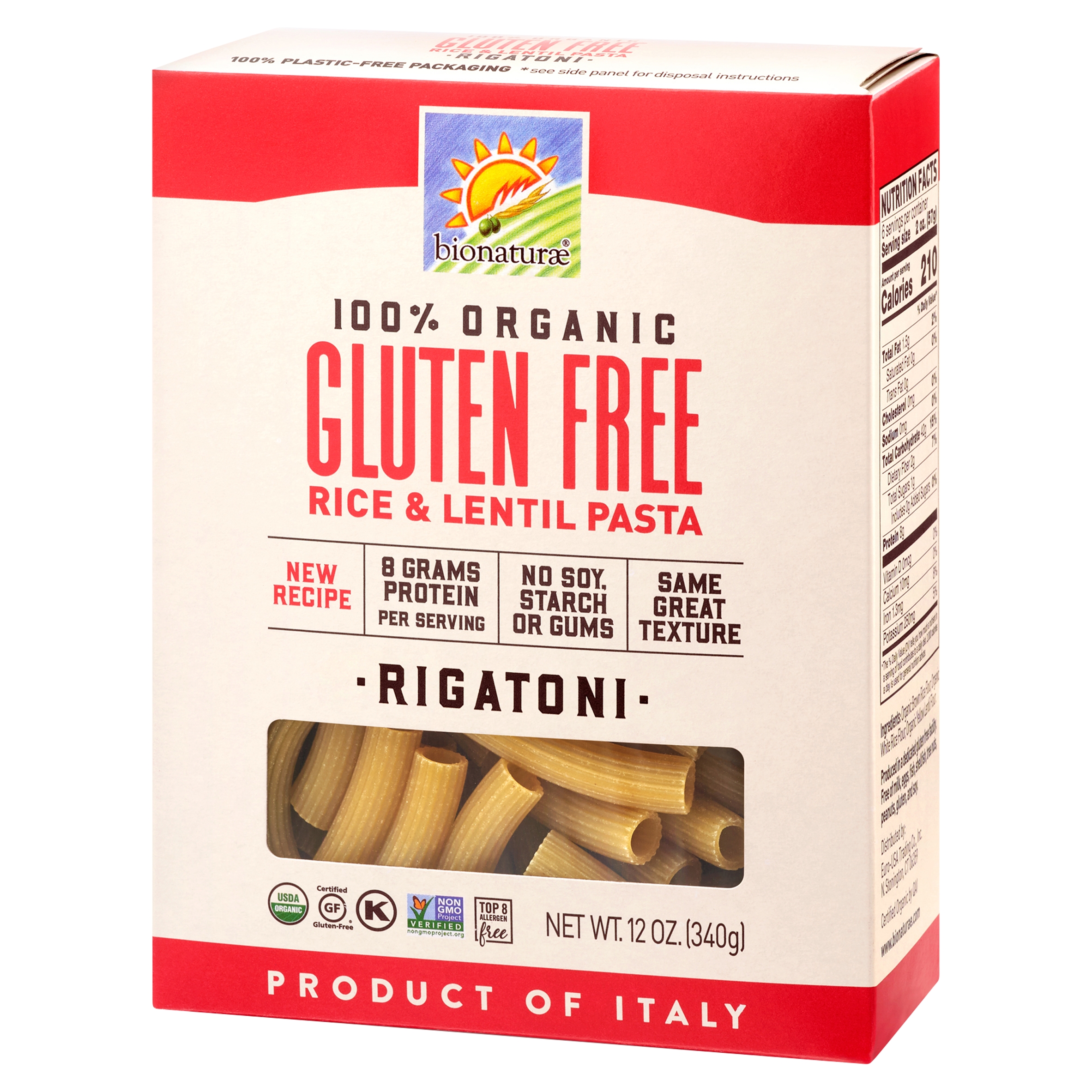 BIONATURAE ORGANIC GLUTEN FREE RIGATONI PASTA, 12 oz