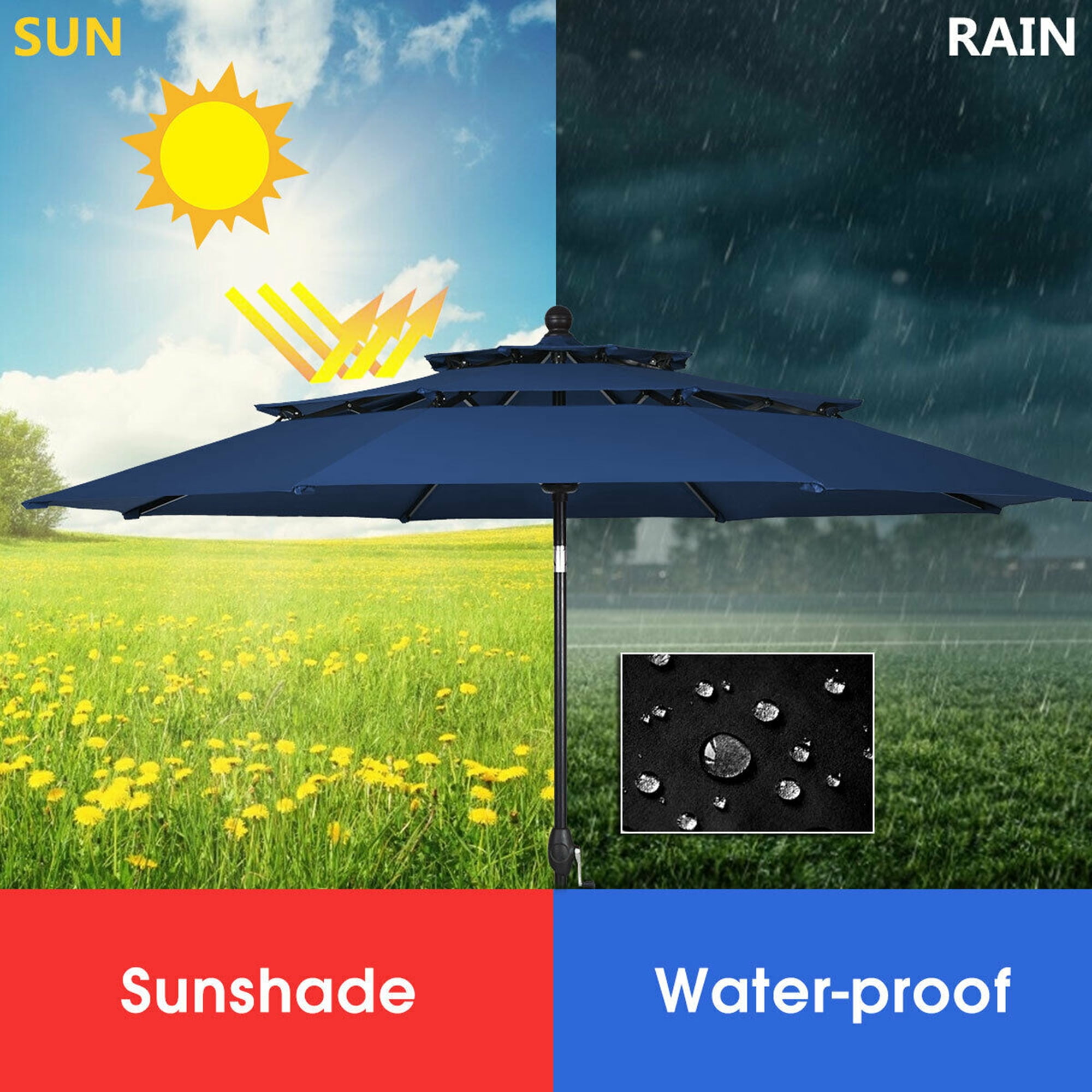 Gymax 10ft 3 Tier Patio Market Umbrella Aluminum Sunshade Shelter Double Vented Navy