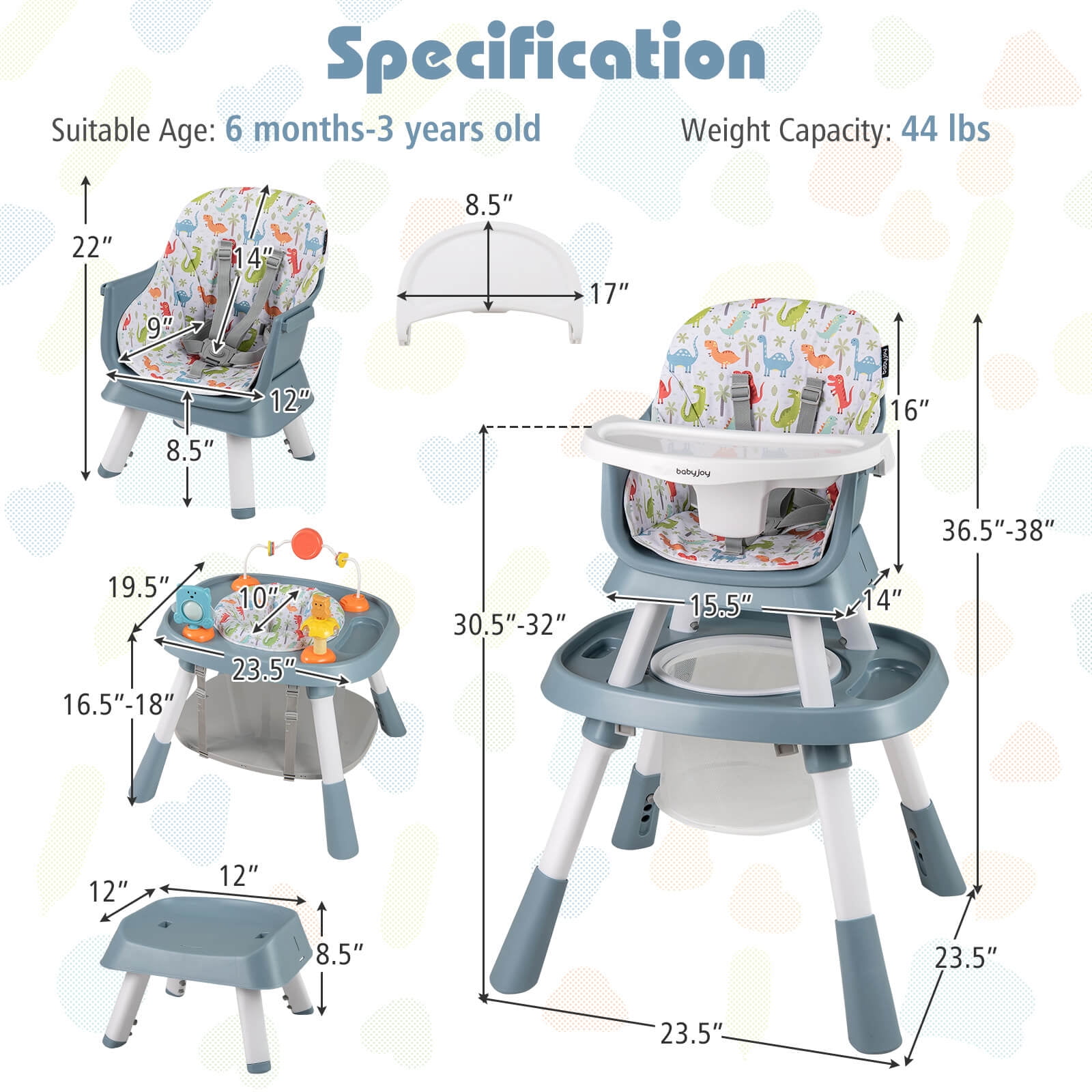 Babyjoy 16-in-1 Baby High Chair with Activity Center Booster Seat Building Block Table Celadon