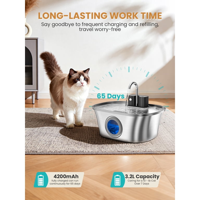 FURCLAN Wireless Stainless Steel Pet Water Fountain, Battery Operated photo 4