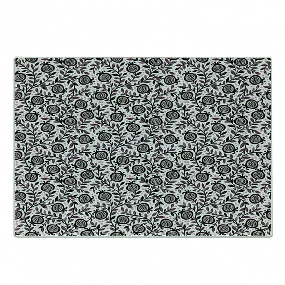 Garden Art Cutting Board, Floral Pattern Pomegranate Fruits and Leaves Coming of Spring, Decorative Tempered Glass Cutting and Serving Board, Small Size, Plum Blush Black, by Ambesonne