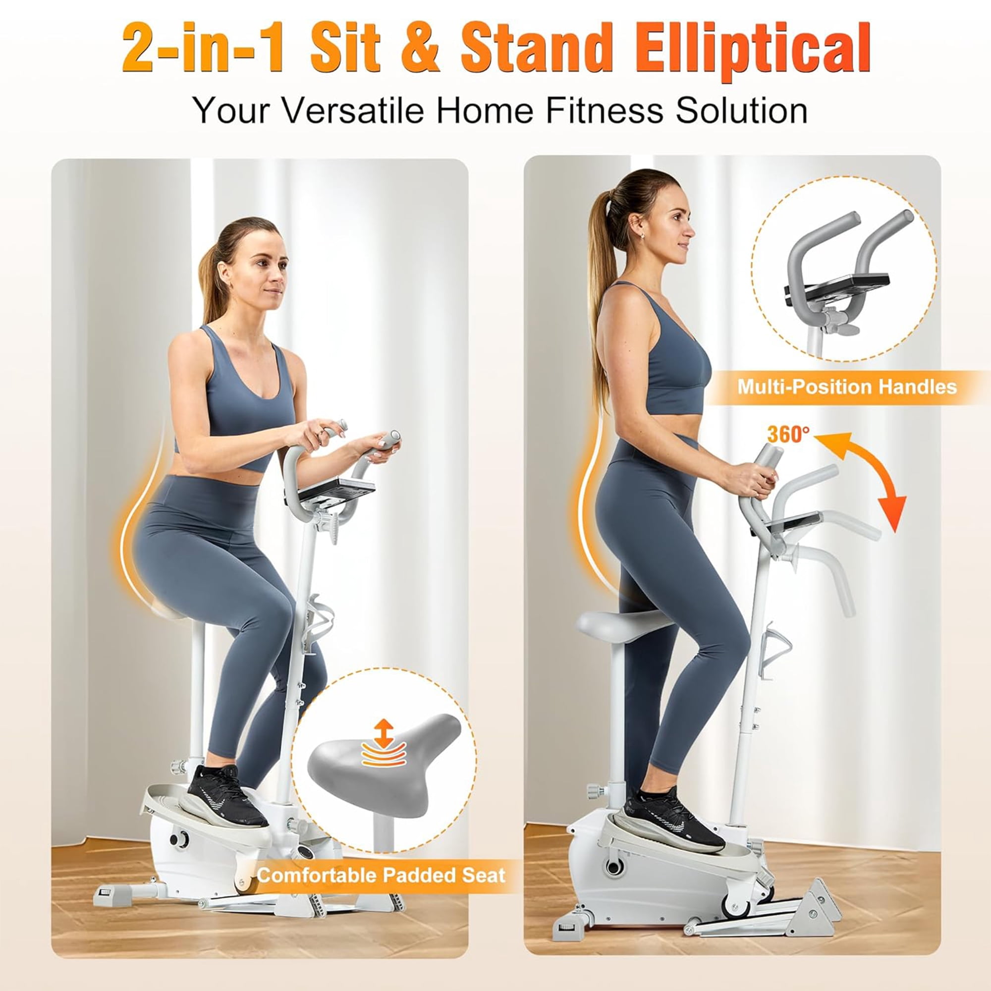 Ksports Mini Elliptical Machine with Seat, 3-Level Incline, & LED Display