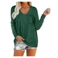 thumbnail image 2 of Abcnature Long Sleeve Solid Pullover T-Shirt Tops For Women Autumn Winter O-Neck Side Split Sweatshirt Ladies Casual Loose Tunic Blouse Tops Green XL, 2 of 4