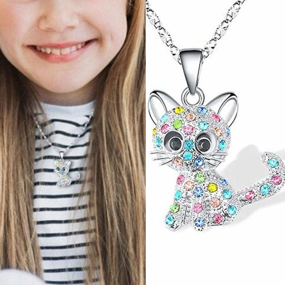 Cat Pendant Necklaces Diamond Kitty Chain Necklaces Colorful Crystal Cartoon Animal Necklaces Jewelry for Kids Girls Z7H3 - image 3 of 9