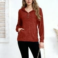 thumbnail image 3 of Otntypg Fashion Women Hoodie Sweater Tops Lightweight Casual Fall Spring Long Sleeve Ribbed Knit Drawstring Button V Neck Hooded Pullover Sweatshirts with Pockets Red S, 3 of 7
