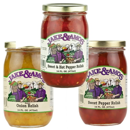 Jake & Amos Relish Variety Pack 16 oz. Sweet & Hot Pepper, Sweet Pepper, Sweet Onion (1 Jar of