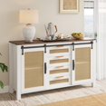 thumbnail image 1 of AECOJOY 55'' Rattan Sideboard Buffet Cabinet with 4 Drawers, 2-Sliding Doors Wicker Kitchen Storage Cabinet for Dining Room, Living Room in Cream White, 1 of 9